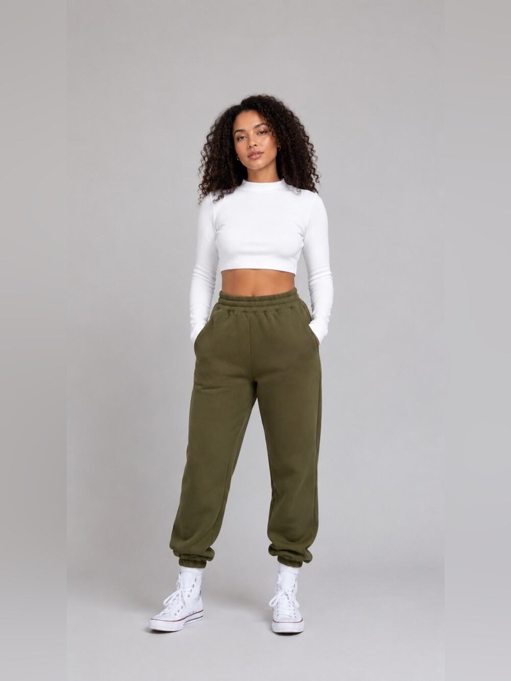 NEW Naked Wardrobe Olive Green French Terry Joggers High Waist Sweatpants MEDIUM